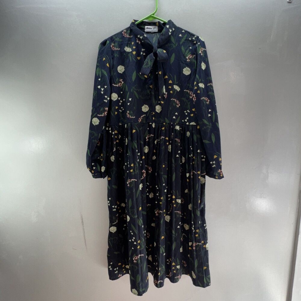 Double Zero Dress Women's Size Small Long Sleeve Floral Pleated Midi Shift